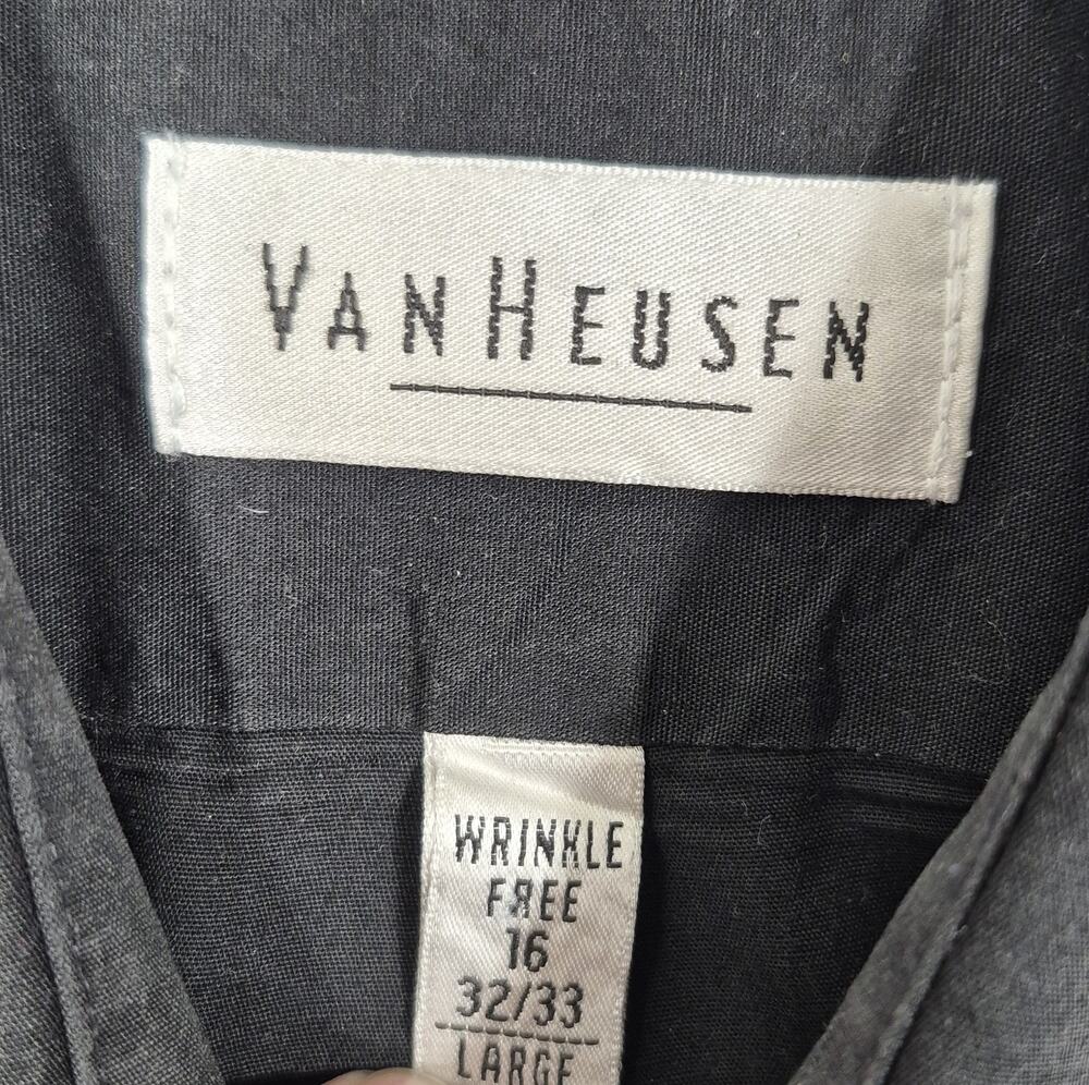 Van Heusen Mens Black Wrinkle Free Dress Shirt L Large 16 32 33 Poplin Button Up - Picture 4 of 7